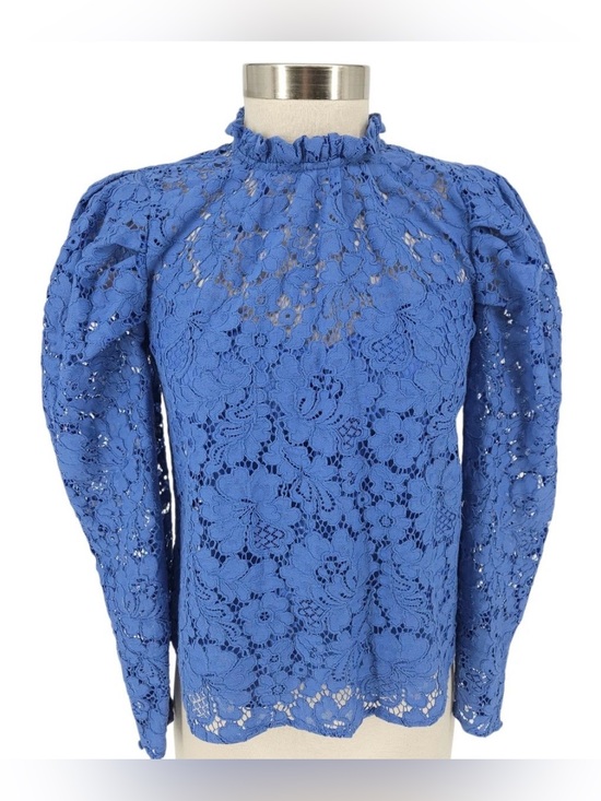 Express Tops - Women’s Express Floral Lace Puff Long Sleeve High Neck Blouse - Size M